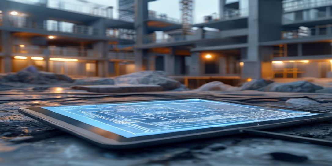 Professional contractor using FieldSquire AI concrete takeoff software on a tablet