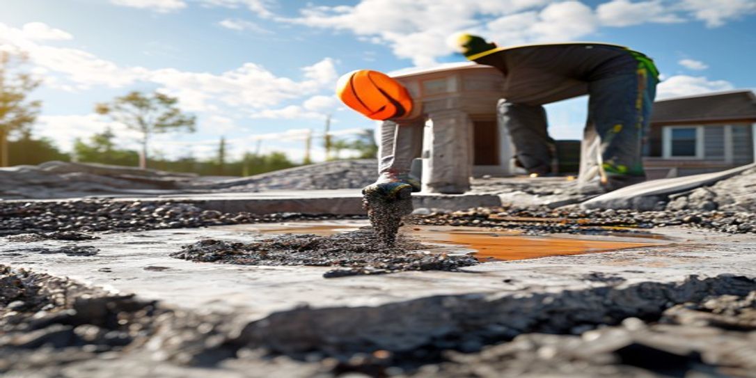 Professional contractor pouring concrete for a shed foundation using digital tools