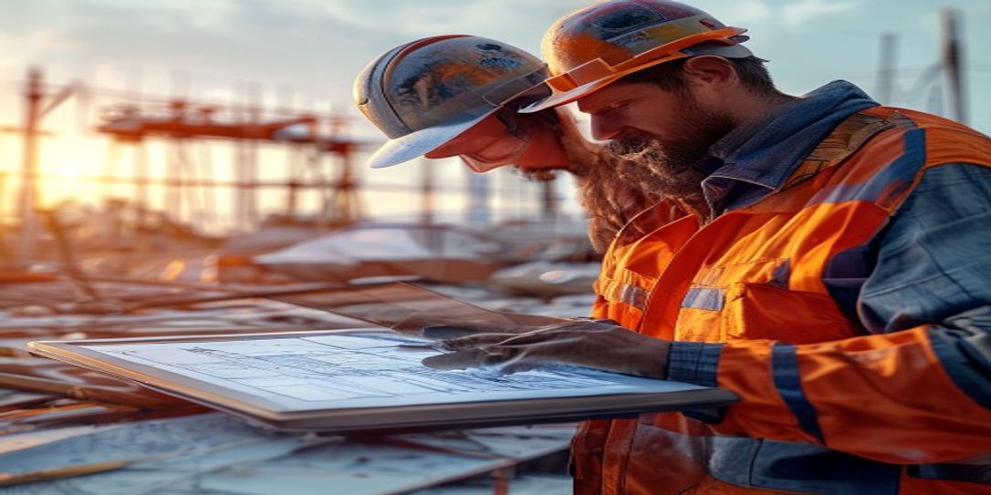 Contractor using AI-powered concrete estimating software on a job site