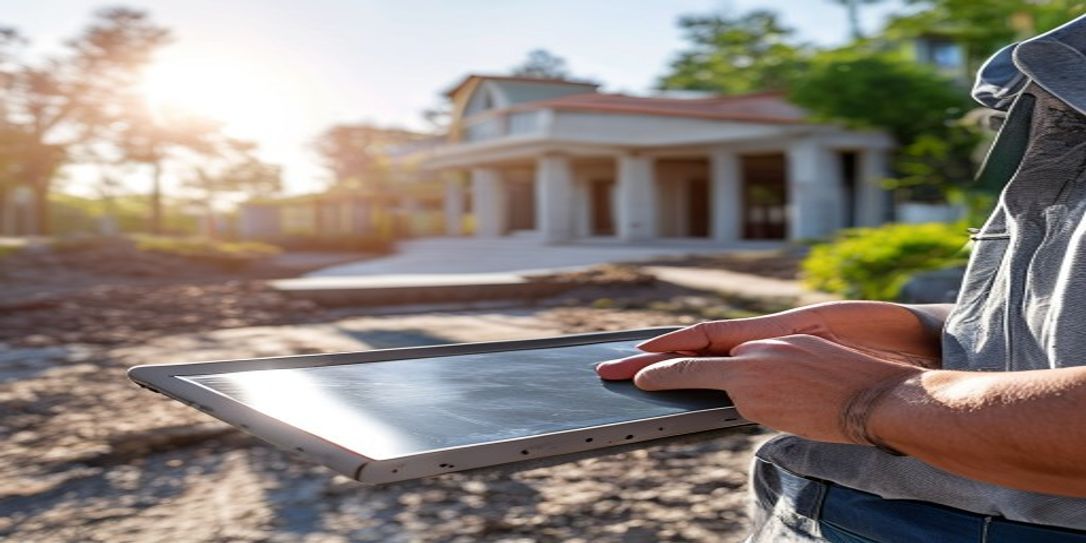 Professional contractor using FieldSquire concrete bidding software on a tablet