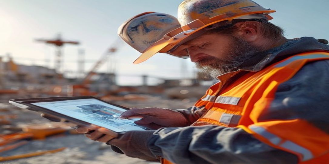 Concrete contractor using digital estimation software on a tablet on-site
